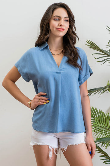 COLLARED SHORT SLEEVE TOP