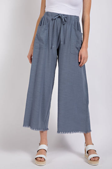 Frayed Wide Leg Pants with Pockets