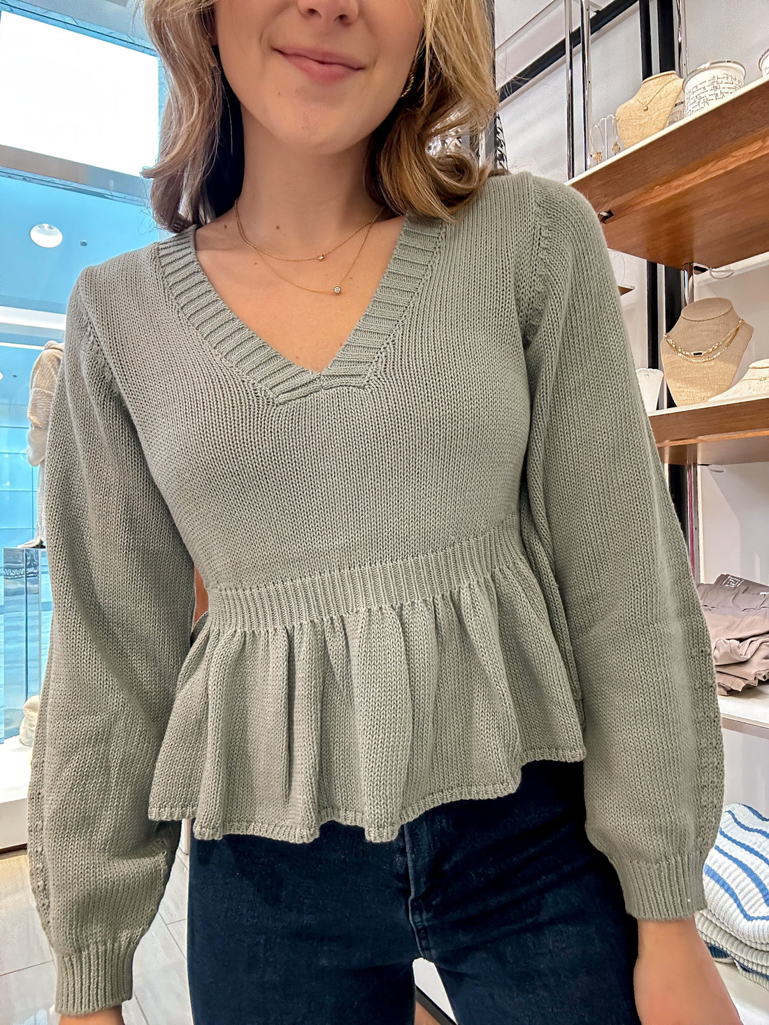 Ribbed Waist Sweater Top