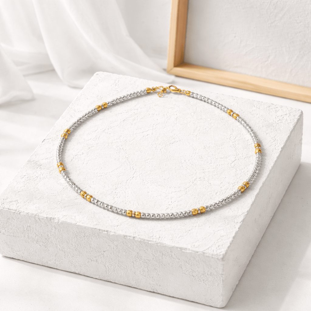 Alternating Dorika Bead Necklace | Mixed Metal Layering Necklace