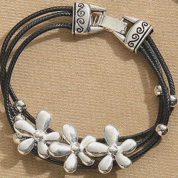 Leather and FLower Bracelet