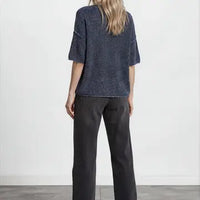 Washed Crew Neck Raw Edge Short Sleeve Sweater