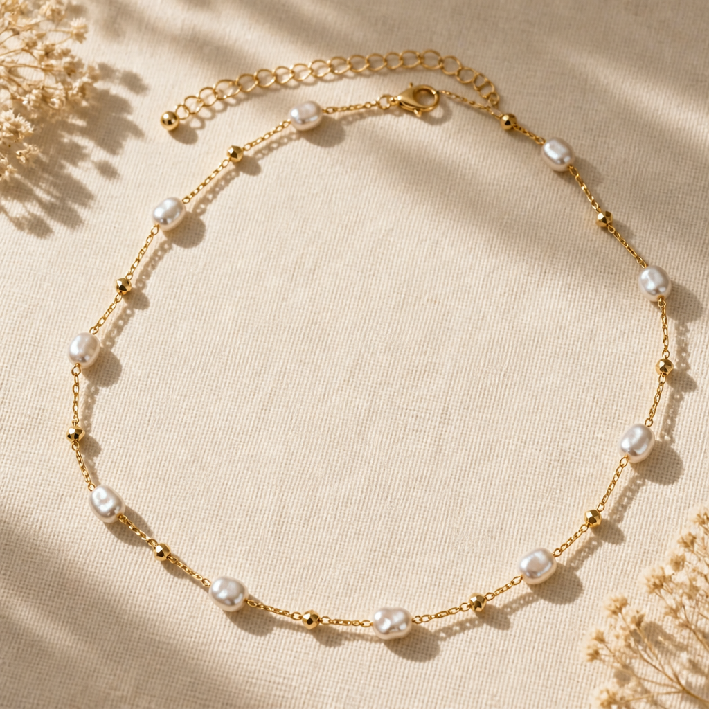 Dainty Block and Pearl Necklace