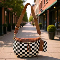 Canvas Checked Bum Bag Crossbody W Pouch