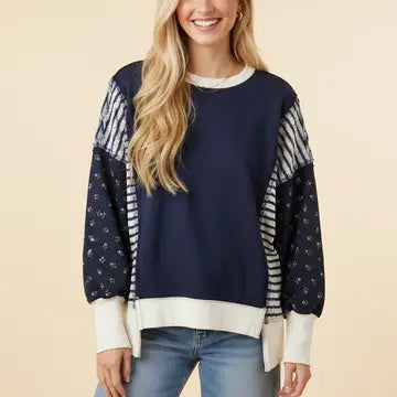 Mixed Print Oversized Knit Sweatshirt