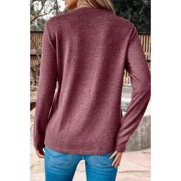 Solid Exposed Seam Crew Neck Long Sleeve