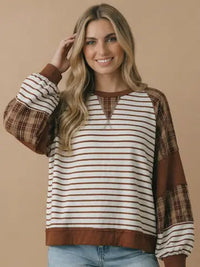 Round Neck Oversized Color Block Knit Top
