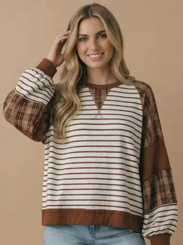 Round Neck Oversized Color Block Knit Top