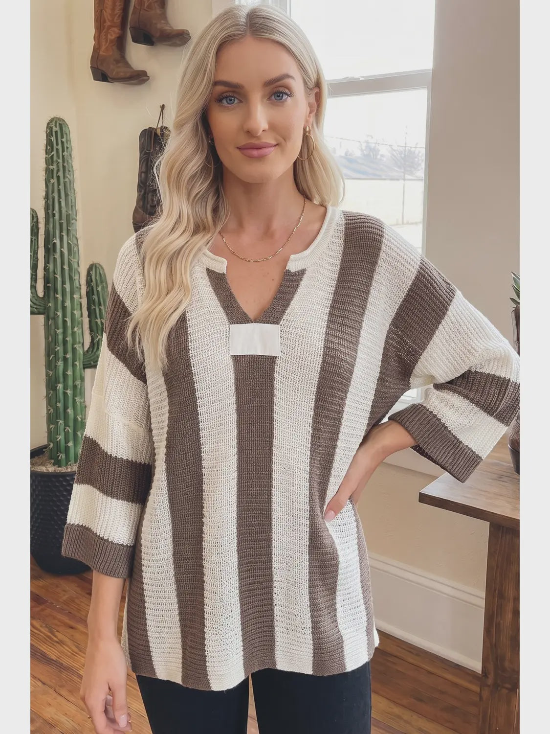 Casual Stripe Bracelet Sleeve Top