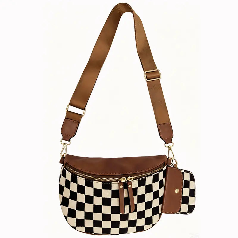 Canvas Checked Bum Bag Crossbody W Pouch