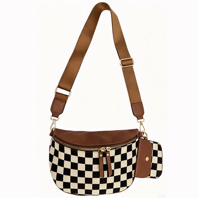 Canvas Checked Bum Bag Crossbody W Pouch