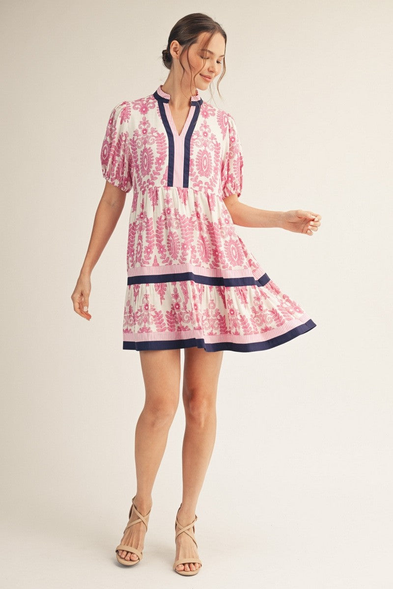 Baroque Print Tiered Dress