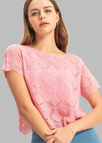 Short Sleeve Stitched Crochet Top