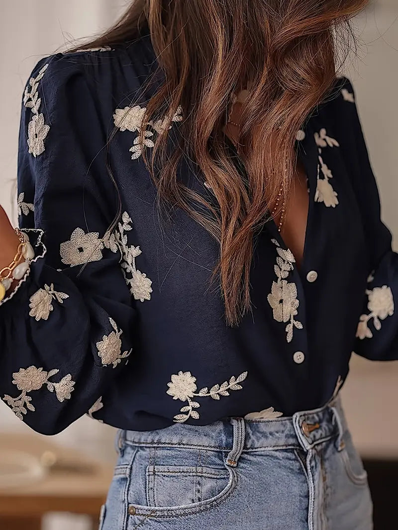 Floral Detail Button-Up Blouse