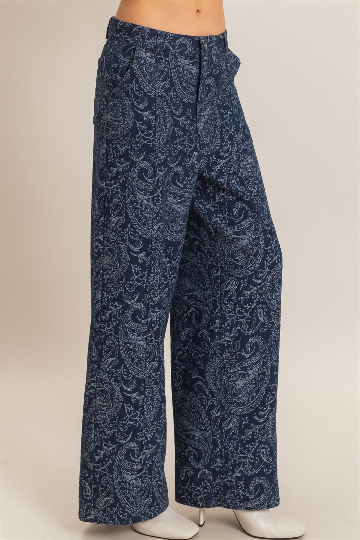 Paisley Print Wide-Leg Pants