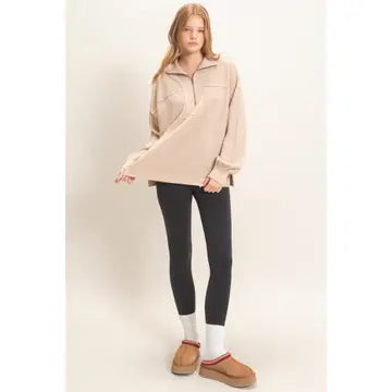 Ribbed Knit Half-zip Pullover