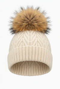 Real Fur Cable knit Pom Hat