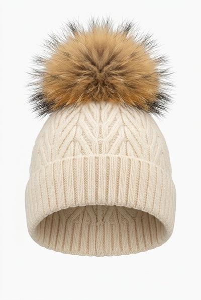 Real Fur Cable knit Pom Hat