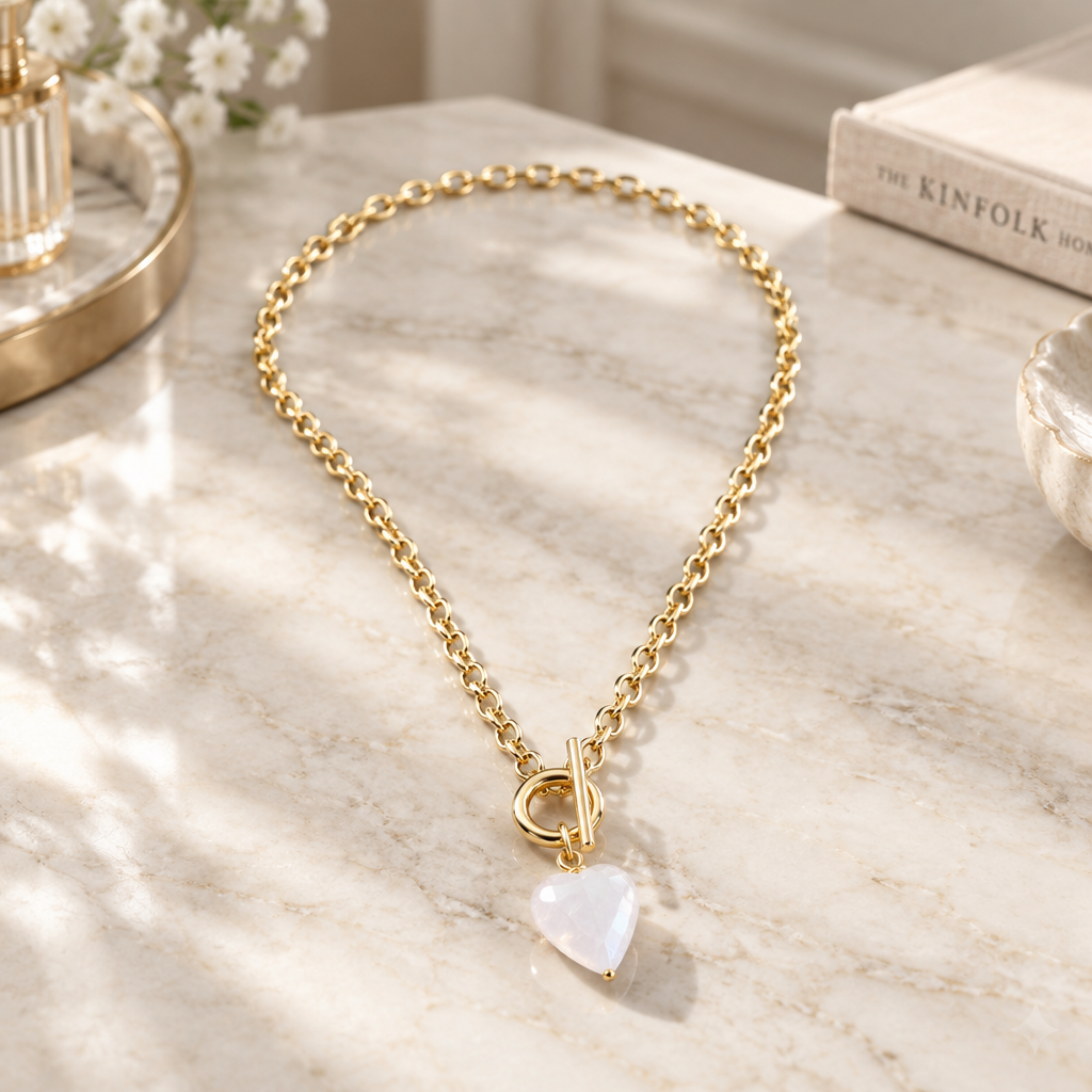 Rose Quartz Small Heart Necklace