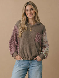 Balloon Sleeves Color Block Patchwork Hoodie