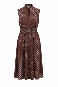 Front Zip Up Polka Dot Midi Dress