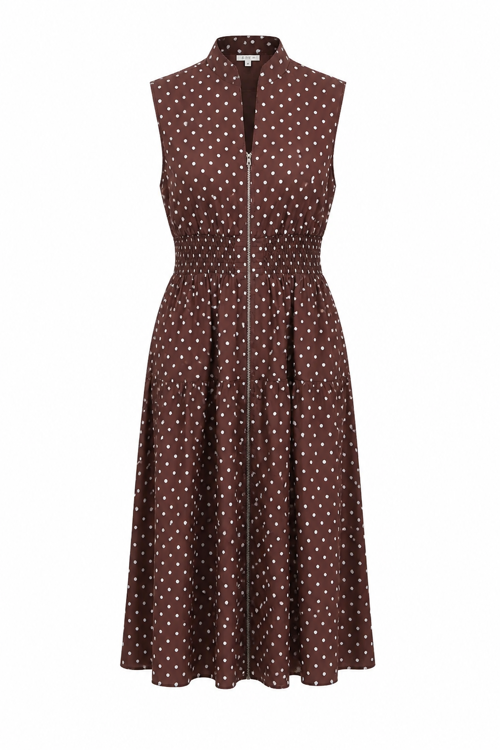 Front Zip Up Polka Dot Midi Dress