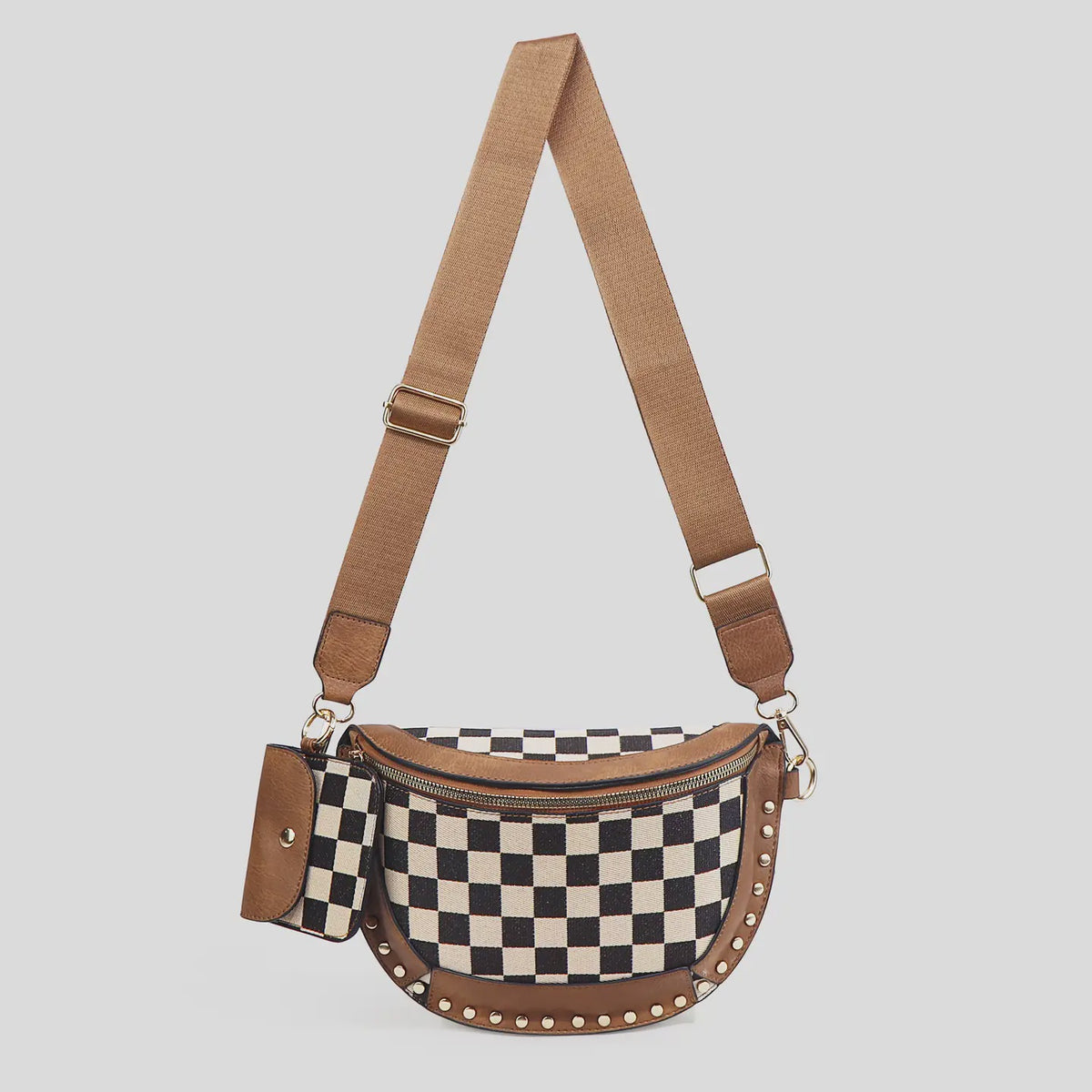 Rivet Checked Bum Bag Crossbody with Pouch