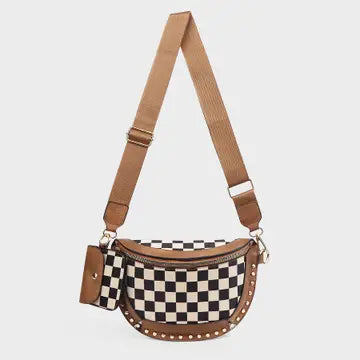 Rivet Checked Bum Bag Crossbody with Pouch