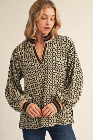 Puff Sleeves Geo Floral Top