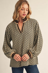 Puff Sleeves Geo Floral Top