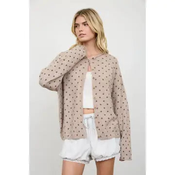Polka Dot Raw Edge Knit Cardigan