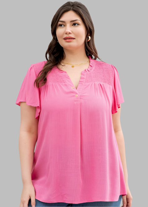 Smock Split Neck Short Sleeve Blouse