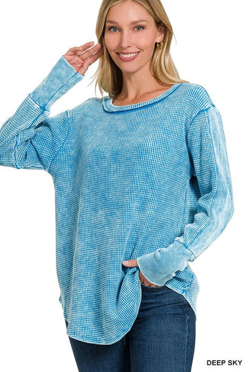 Washed Baby Waffle Long Sleeve Top