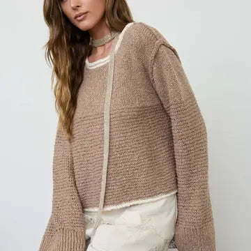Contrast Trim Pattern Long Sleeve Sweater