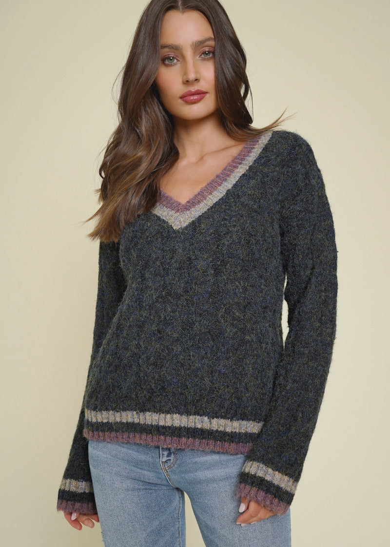 Contrast V Neck Sweater