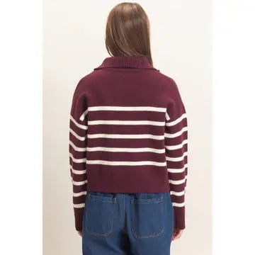 Half-Zip Collared Stripe Sweater