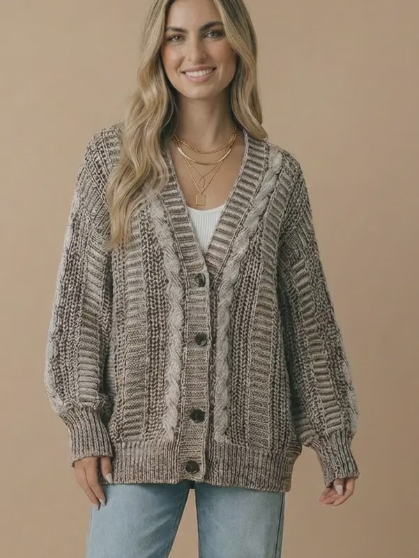 Button Down Oversized Chunky Cable Cardigan
