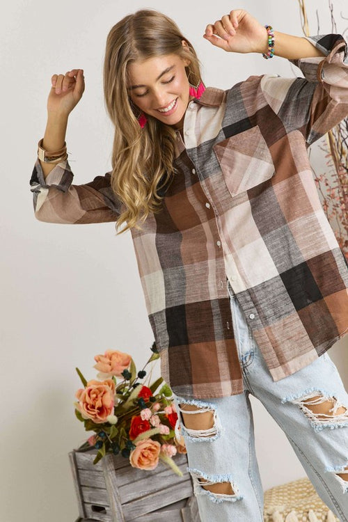 Plaid Collar Button Down Shirt