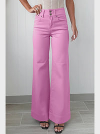 2-Button High Waist Flared Bottom Jeans - Chandeliers Boutique ny