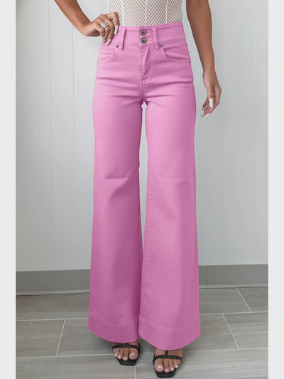 2-Button High Waist Flared Bottom Jeans - Chandeliers Boutique ny