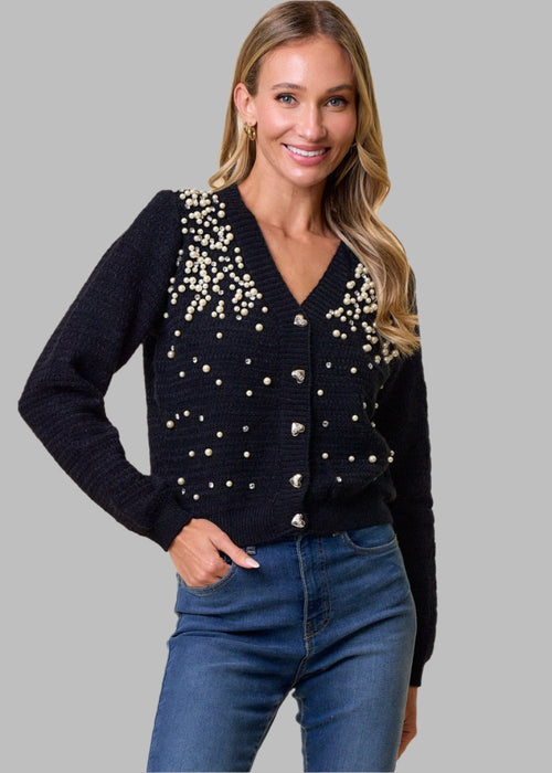 Rhinestone and Pearl Embellished Cardigan