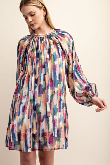 Multi-Color Print Off The Shoulder Mini Dress