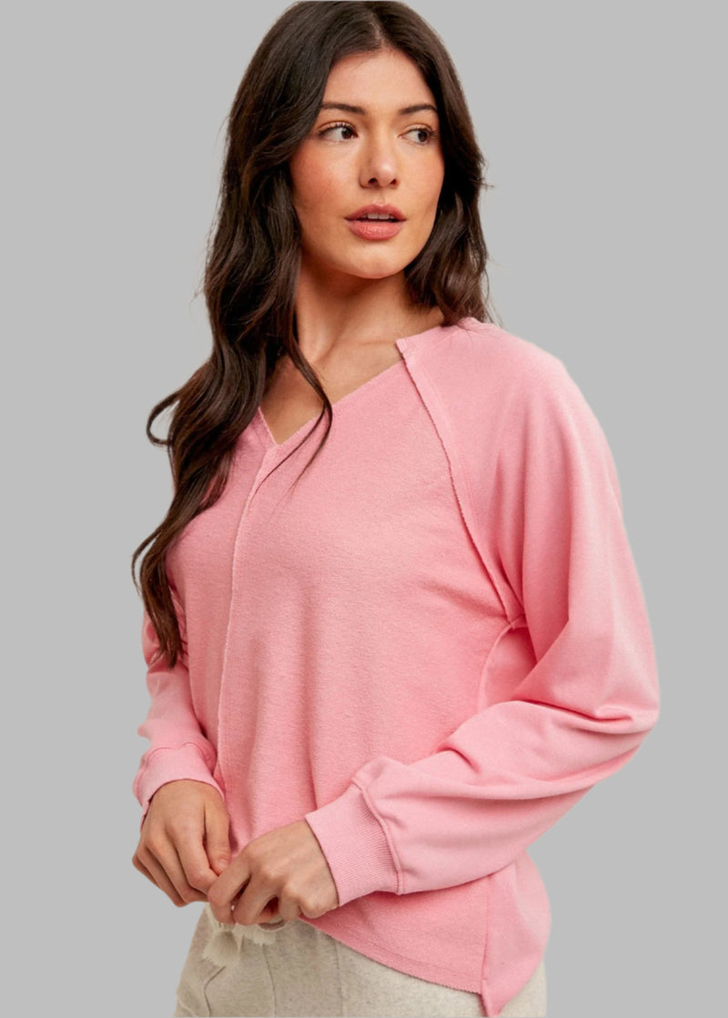 V Neck Asymmetrical Hem Loose  Sweatshirt