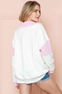 Solid Loose Fit Top With Wave Rib Contrast