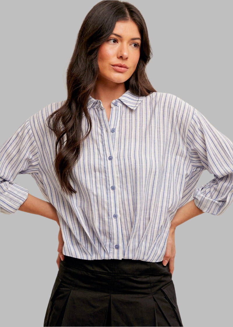 Stripe Button Down w Pleats