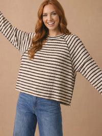 Round Neck Textured Stripe Reverse Stitch Top