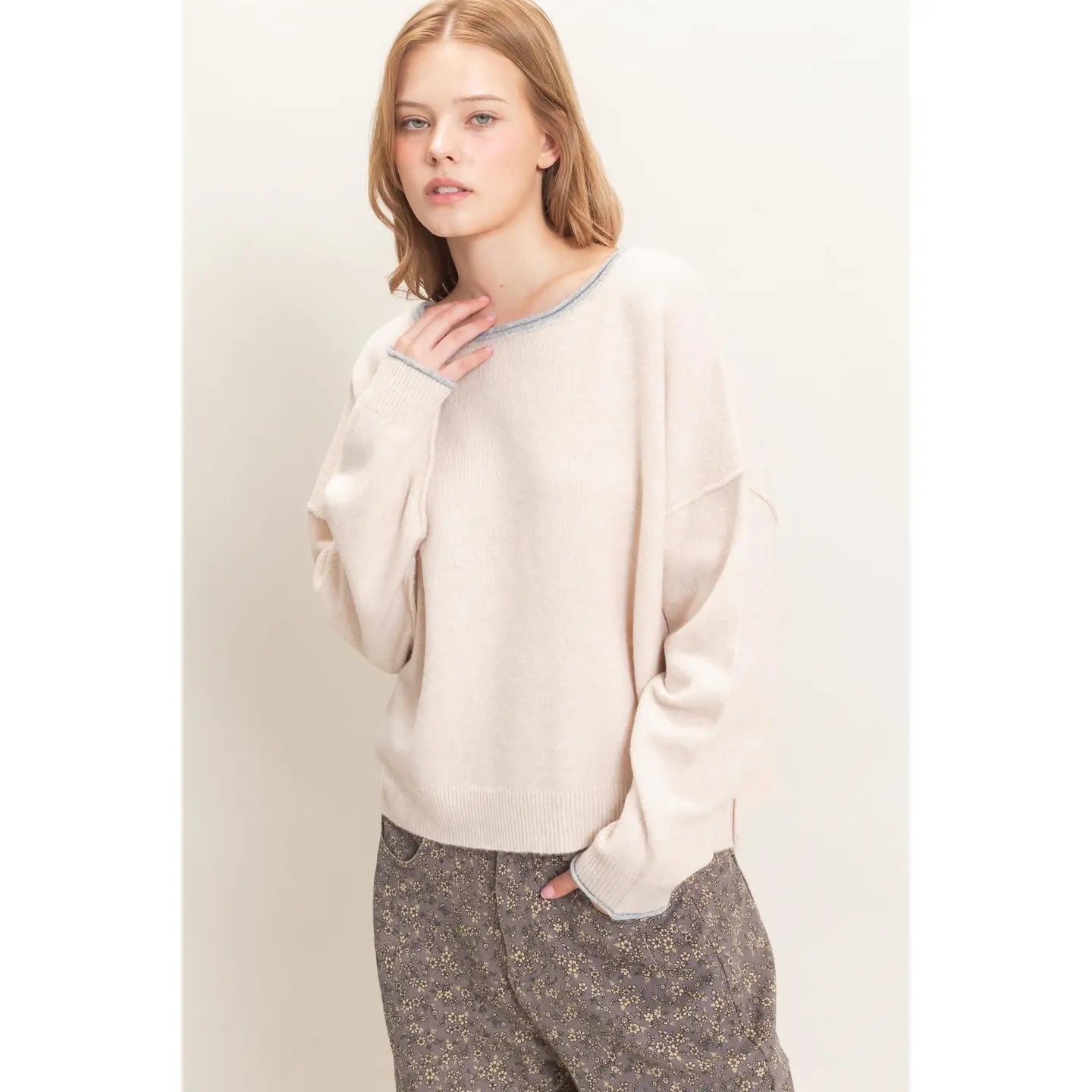 Relaxed Wide Neck Knit Sweater