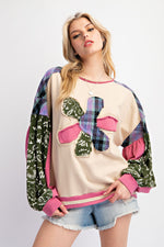 FLOWER PATCH SOFT WASHED CREW TOP