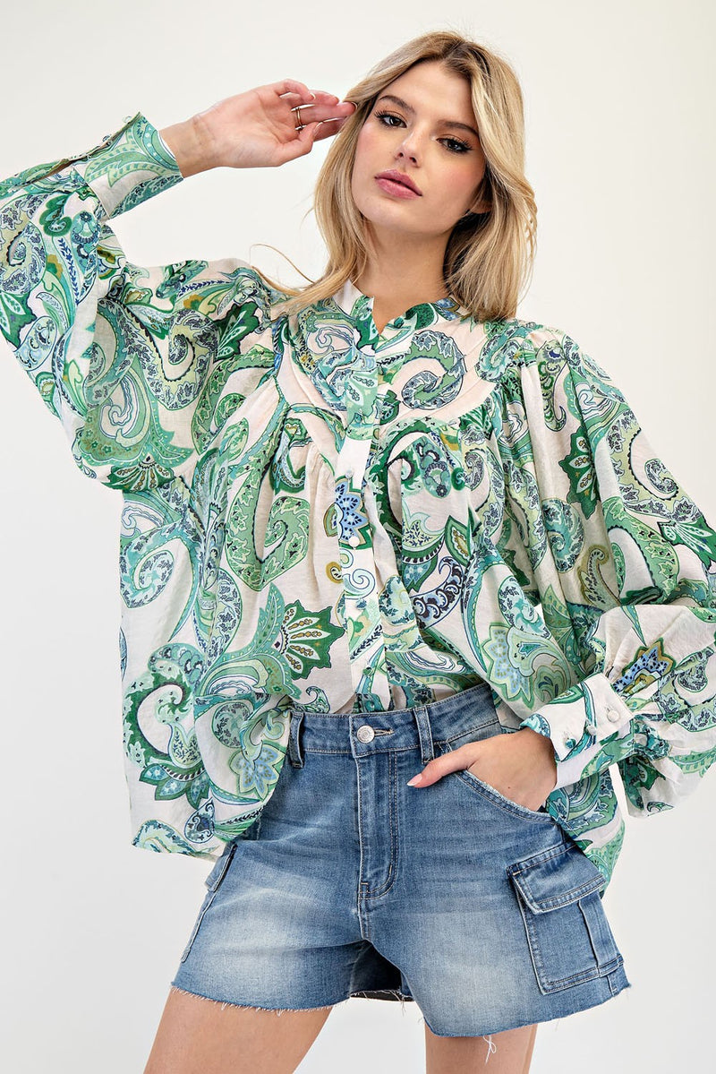 Paisley Printed Bubble Sleeve