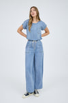 High Waist Wide Leg Wash Chambray Pants